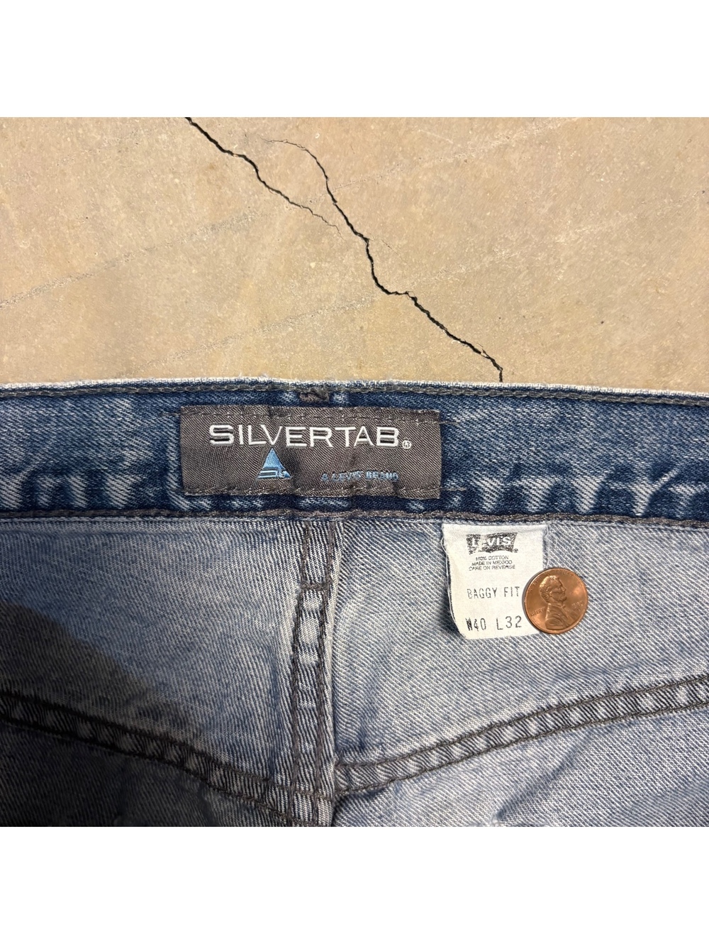 Y2K silver tab Levi washed and faded blue denim baggy fit jeans